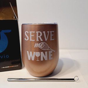 Stemless Wine Tumbler Coffee Travel Mug Cup w/ Lid Tennis Serve Me Wine